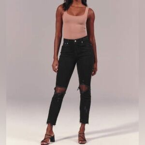 Abercrombie & Fitch black high rise mom jean distressed size 25 regular
